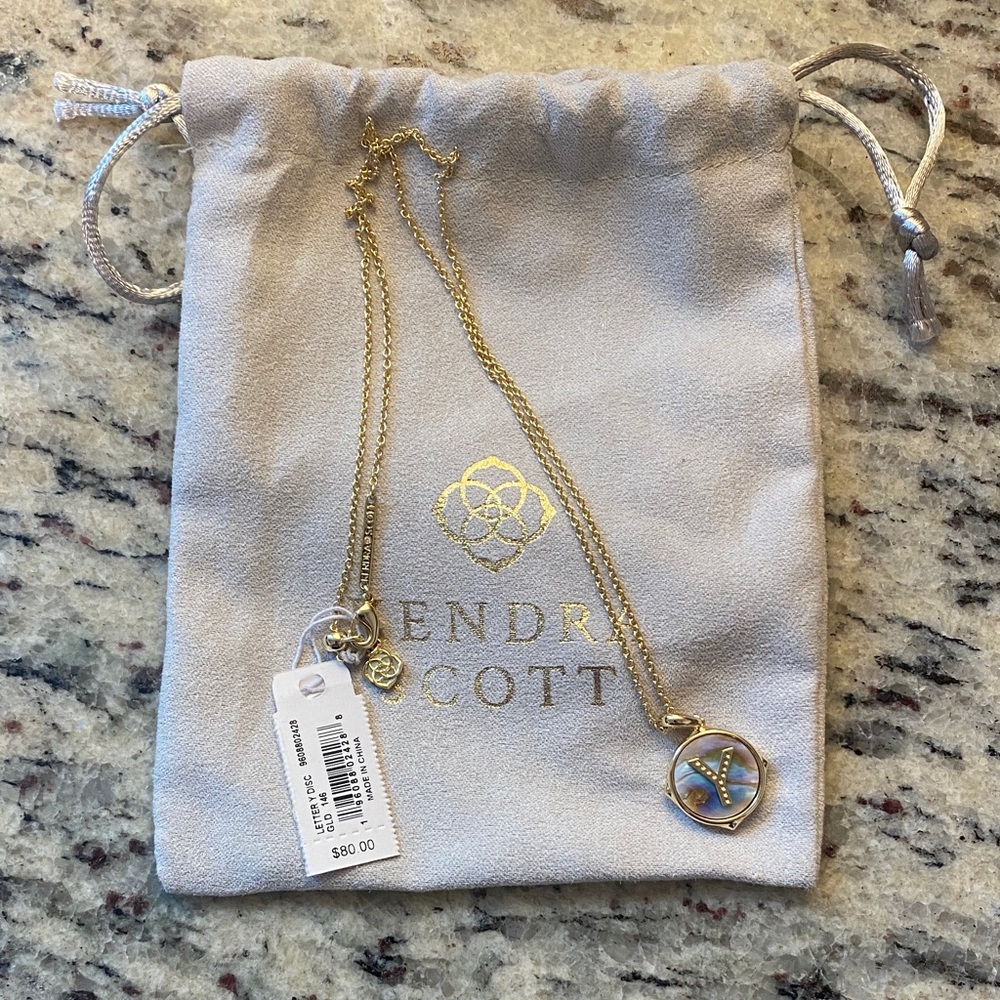 Kendra Scott Gold Necklace with Iridescent Pendant - Letter Y